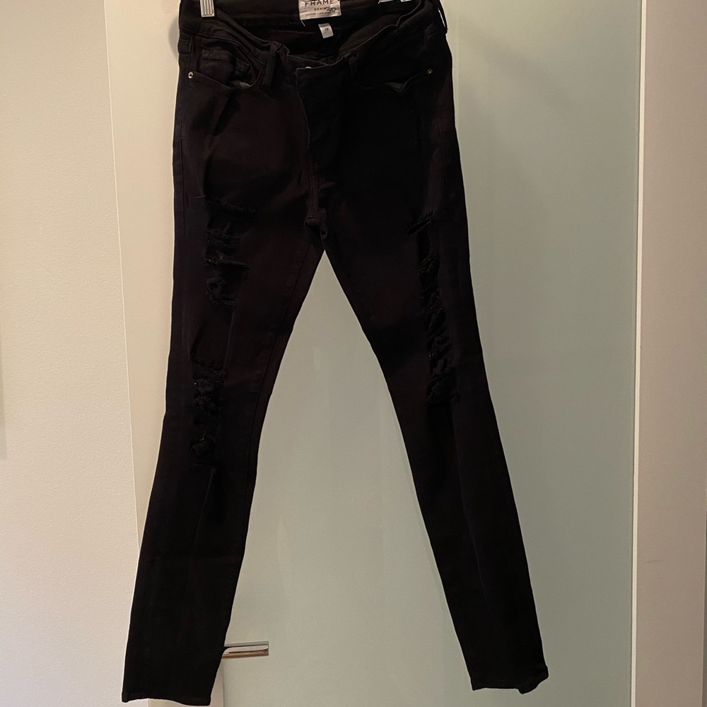 FRAME denim skinny black deconstructed jeans